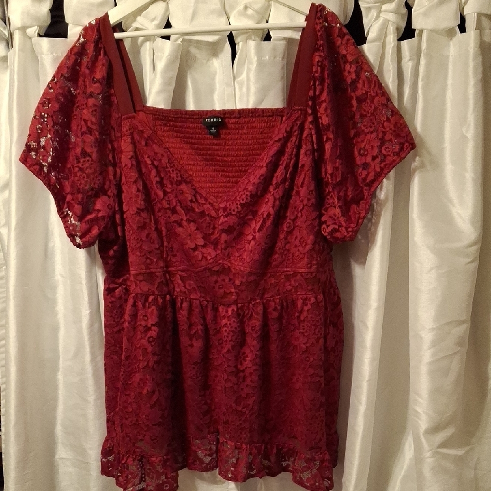 Torrid Red Lace Blouse 4